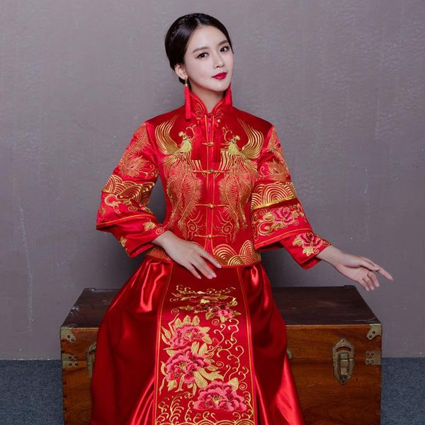 embroidery phoenix bride wedding dress exquisite cheongsam chinese style marriage set oriental qipao vintage costume ethnic clothing, Red
embroidery phoenix bride wedding dress exquisite cheongsam chinese style marriage set oriental qipao vintage costume ethnic clothing, Red