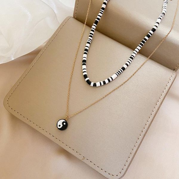 pendant necklaces choker black and white soft ceramic necklace, creative tai chi pendant, double-layer necklace, Silver
pendant necklaces choker black and white soft ceramic necklace, creative tai chi pendant, double-layer necklace, Silver