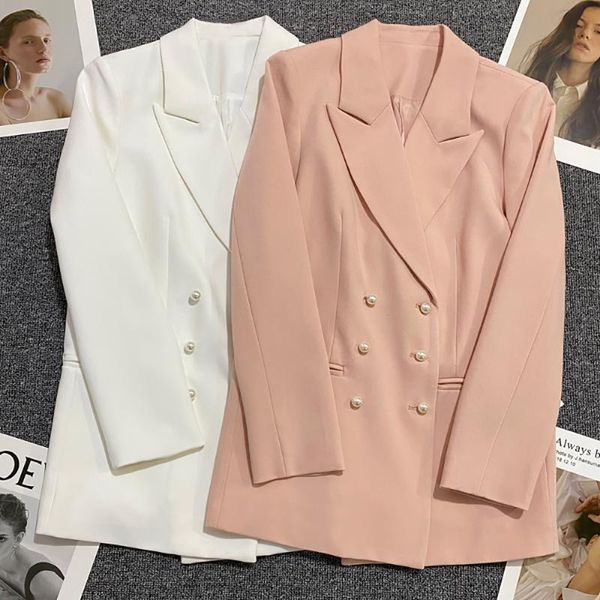 women's suits & blazers fashion korean style pearl button up collared loose female white pink blazer long women spring autumn clothes, White;black
women's suits & blazers fashion korean style pearl button up collared loose female white pink blazer long women spring autumn clothes, White;black