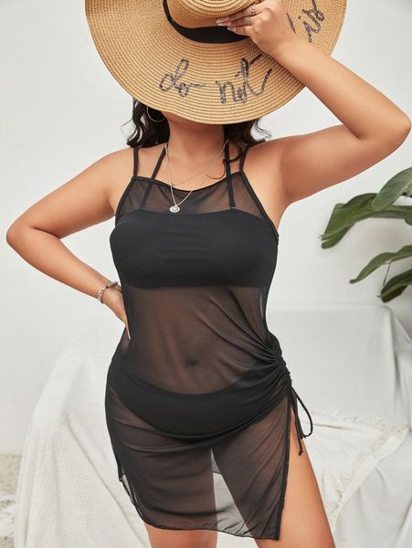plus mesh sheer cover up o4an#, Black 
plus mesh sheer cover up o4an#, Black