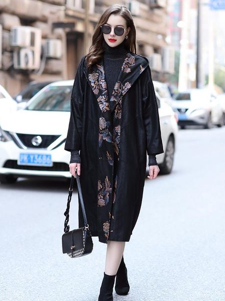 women's leather & faux genuine sheepskin printed coat women's plus fat mother's foreign style autumn hooded long windbreaker, Black
women's leather & faux genuine sheepskin printed coat women's plus fat mother's foreign style autumn hooded long windbreaker, Black