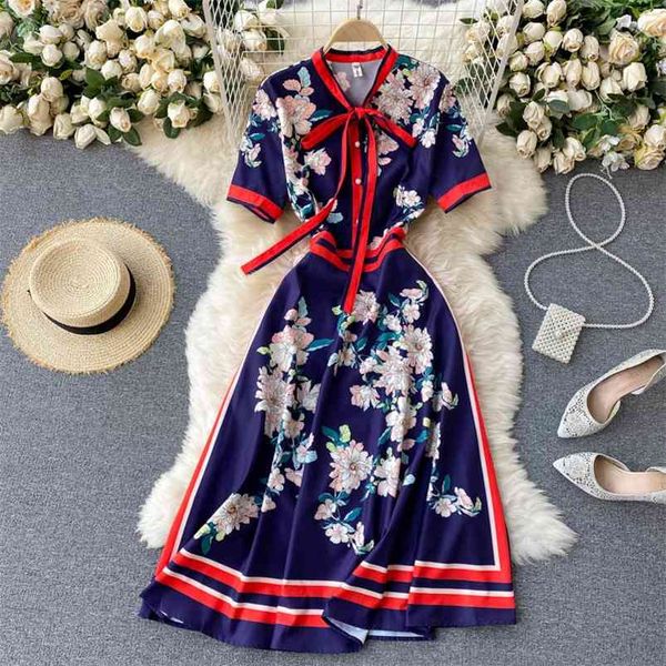 european american temperament vestidos female bow tie collar short sleeve waist printing retro midi dress gk099 210507, Black;gray
european american temperament vestidos female bow tie collar short sleeve waist printing retro midi dress gk099 210507, Black;gray