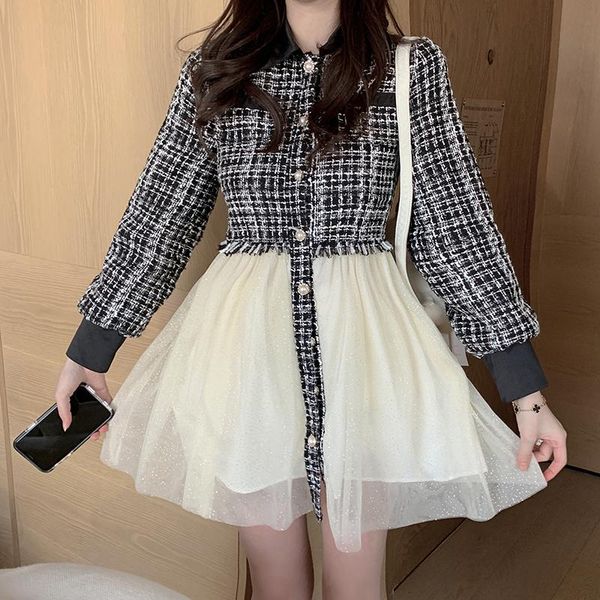 casual dresses turn down collar mesh patchwork tweed mini dress women single breasted party long sleeve plaid autumn luxury z937, Black;gray
casual dresses turn down collar mesh patchwork tweed mini dress women single breasted party long sleeve plaid autumn luxury z937, Black;gray