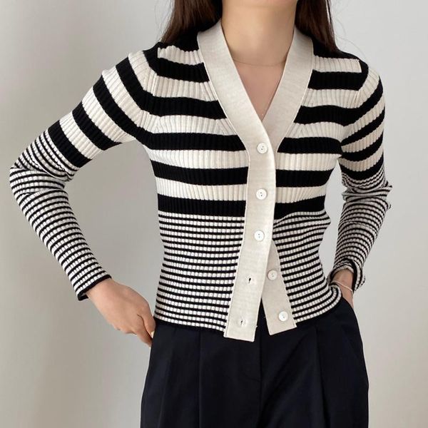 women's knits & tees spring autumn striped sweater elegant v-neck single breasted cardigans slim cropped cardigan you1022, White
women's knits & tees spring autumn striped sweater elegant v-neck single breasted cardigans slim cropped cardigan you1022, White