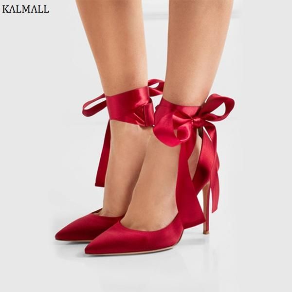 red lace-up high heels women shoes pointed toe stiletto pumps bow-tie ankle strap dress zapatos mujer, Black
red lace-up high heels women shoes pointed toe stiletto pumps bow-tie ankle strap dress zapatos mujer, Black