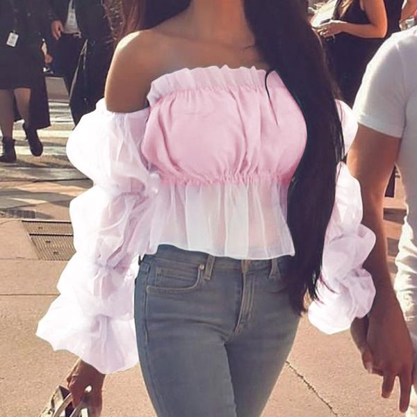 women fashion off-shoulder vintage ruffles mesh perspective puff long sleeve short slim blouse female party clothing#p3 women's blouse, White
women fashion off-shoulder vintage ruffles mesh perspective puff long sleeve short slim blouse female party clothing#p3 women's blouse, White