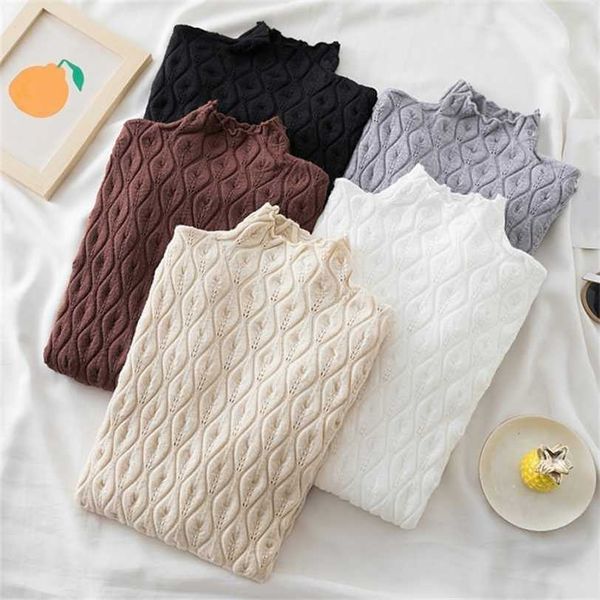 casual mock neck knitted women sweater winter fashion korean slim elastic long sleeves hollow out solid ladies pullovers 211217, White;black
casual mock neck knitted women sweater winter fashion korean slim elastic long sleeves hollow out solid ladies pullovers 211217, White;black