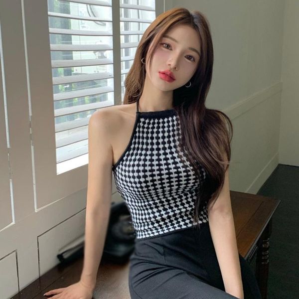 women's tanks & camis women plaid halter slim vest summer exposed navel knitted camisole fashion top, White
women's tanks & camis women plaid halter slim vest summer exposed navel knitted camisole fashion top, White