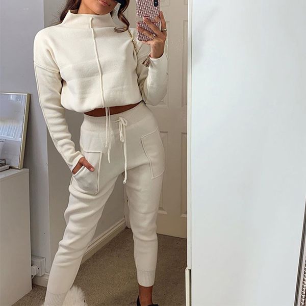 women's two piece pants feminino gola alta cropped pullovers calças definir outono rendas até retalhos bolso sweatpants define senhoras, White
women's two piece pants feminino gola alta cropped pullovers calças definir outono rendas até retalhos bolso sweatpants define senhoras, White