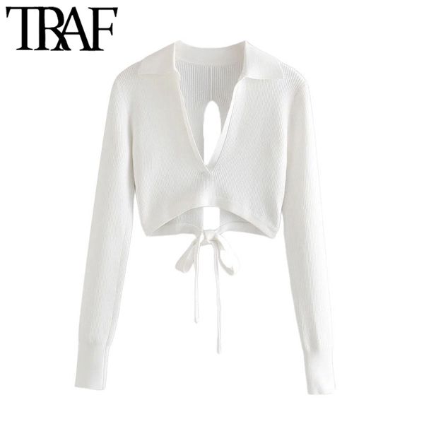 traf women fashion deep v neck cropped knit sweater vintage backless with bow tied female pullovers chic 210415, White;black
traf women fashion deep v neck cropped knit sweater vintage backless with bow tied female pullovers chic 210415, White;black