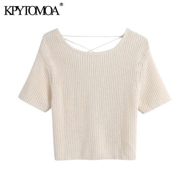 women fashion backless cross straps cropped knitted sweater o neck short sleeve female pullovers chic 210420, White;black
women fashion backless cross straps cropped knitted sweater o neck short sleeve female pullovers chic 210420, White;black