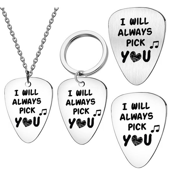 couples guitar accessories i pick you forever necklace keychain european and american fashion jewelry gift stainless steel diy customized wh, Silver 
couples guitar accessories i pick you forever necklace keychain european and american fashion jewelry gift stainless steel diy customized wh, Silver