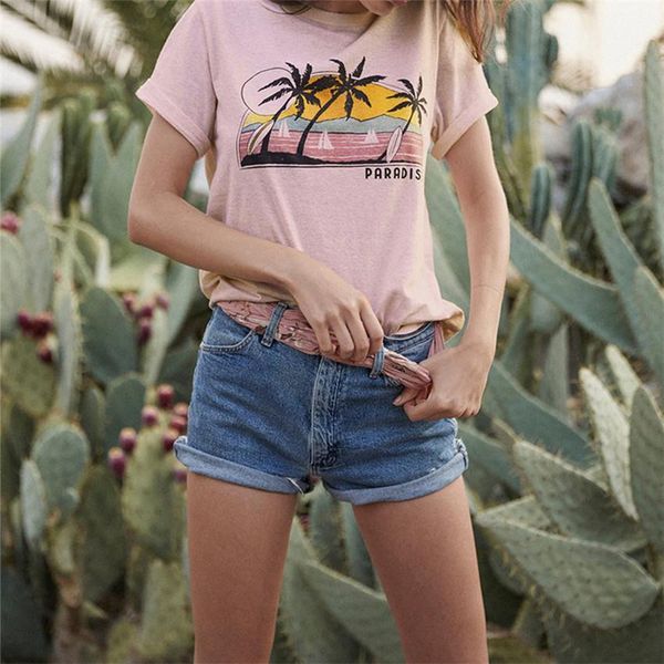 pink summer tee fashion women t shirts beach print casual short sleeve o neck soft cotton, White
pink summer tee fashion women t shirts beach print casual short sleeve o neck soft cotton, White