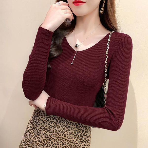 women's sweaters autumn and winter 2021 sweater korean slim v-neck long-sleeved casual pullovers solid black full 0823, White;black 
women's sweaters autumn and winter 2021 sweater korean slim v-neck long-sleeved casual pullovers solid black full 0823, White;black