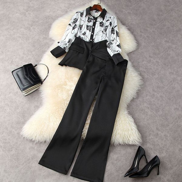 women's two piece pants summer long sleeve lapel neck black insect print single-breasted blouse + flare trousers suits 2 s set 21a15207, White
women's two piece pants summer long sleeve lapel neck black insect print single-breasted blouse + flare trousers suits 2 s set 21a15207, White