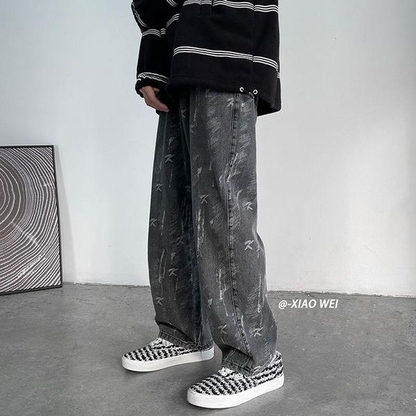 men's baggy homme classic jeans black color printing casual pants loose biker denim wide leg fashion trousers -2xl, Blue
men's baggy homme classic jeans black color printing casual pants loose biker denim wide leg fashion trousers -2xl, Blue