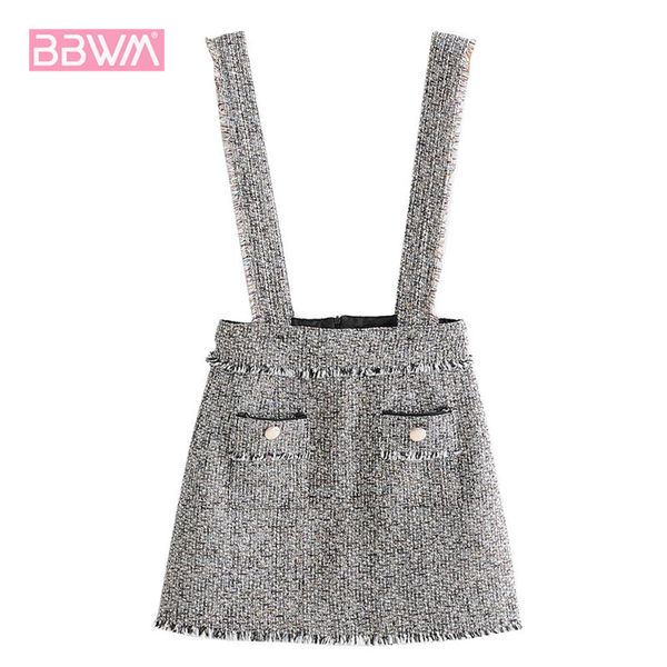 women's autumn tweed strap mini small fragrance fashion wild female dress pocket decoration 210507, Black;gray
women's autumn tweed strap mini small fragrance fashion wild female dress pocket decoration 210507, Black;gray