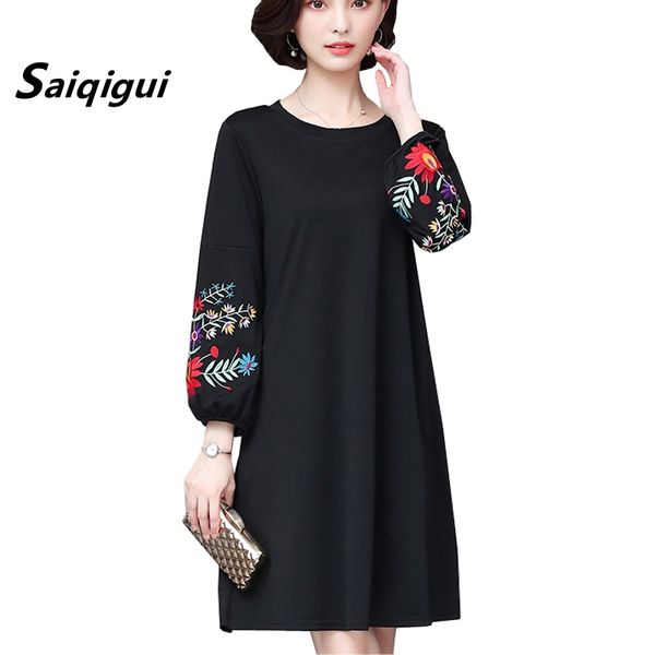saiqigui large size autumn dress long sleeve women dress casual loose o-neck embroidery a-line plus size dress vestidos 210421, Black;gray
saiqigui large size autumn dress long sleeve women dress casual loose o-neck embroidery a-line plus size dress vestidos 210421, Black;gray