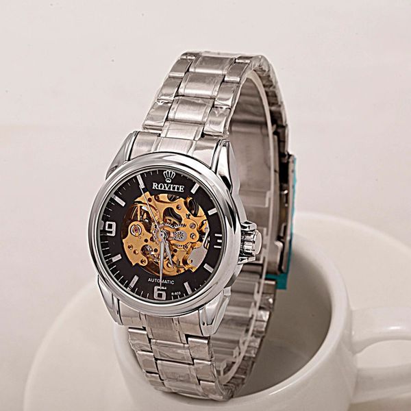 new luminous waterproof mechanical watch fine steel shell band round business men's, Slivery;brown
new luminous waterproof mechanical watch fine steel shell band round business men's, Slivery;brown