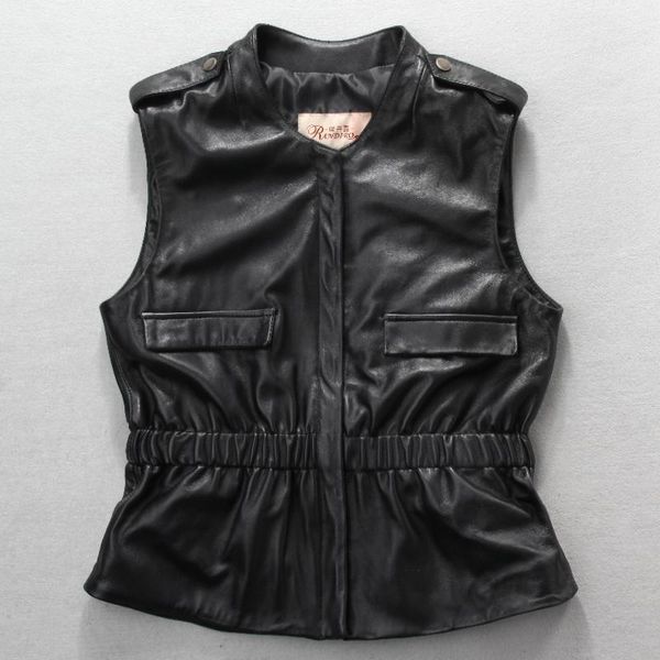 women's leather & faux sleeveless genuine jacket with elastic waist black slim fit women epaulet vest lady
women's leather & faux sleeveless genuine jacket with elastic waist black slim fit women epaulet vest lady
