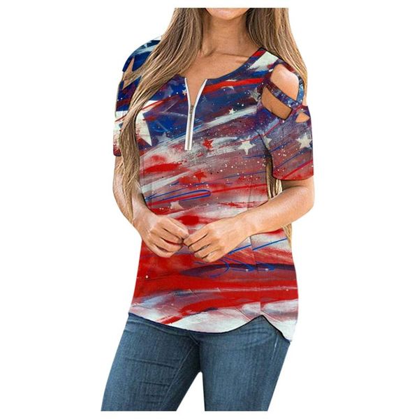 women's t-shirt summer american flag print strappy cold shoulder short sleeve o-neck zipper basic tee pullover tunics camisetas, White
women's t-shirt summer american flag print strappy cold shoulder short sleeve o-neck zipper basic tee pullover tunics camisetas, White
