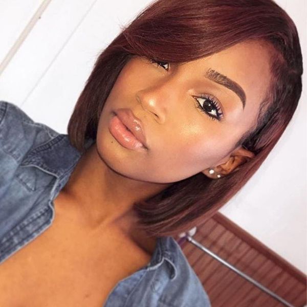 sleek bob lace front wigs brazilian human hair for women with bangs ombre short wig, Black;brown
sleek bob lace front wigs brazilian human hair for women with bangs ombre short wig, Black;brown