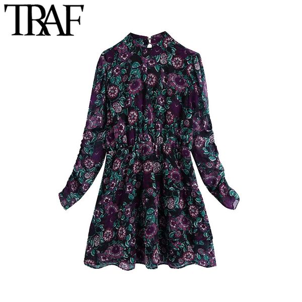 traf women fashion floral print ruffled mini dress vintage high collar elastic waist with lining female dresses mujer 210415, Black;gray
traf women fashion floral print ruffled mini dress vintage high collar elastic waist with lining female dresses mujer 210415, Black;gray