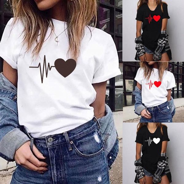 women's t-shirt 2021 summer heart signal printed woman t_shirts ladies fashion round neck pullover short sleeve casual love print, White
women's t-shirt 2021 summer heart signal printed woman t_shirts ladies fashion round neck pullover short sleeve casual love print, White