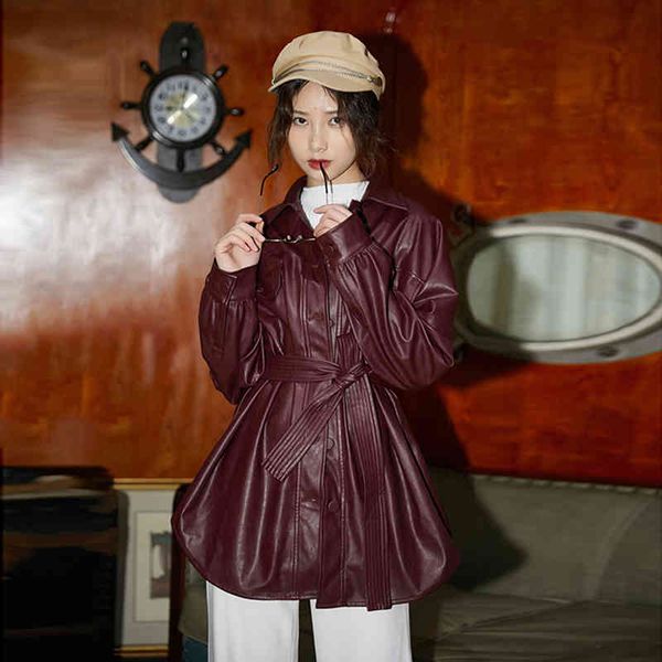 badnage waist single breasted wine red pu leather jackets loose causal turn down collar long sleeve coat vintage wh292 210507, Black
badnage waist single breasted wine red pu leather jackets loose causal turn down collar long sleeve coat vintage wh292 210507, Black