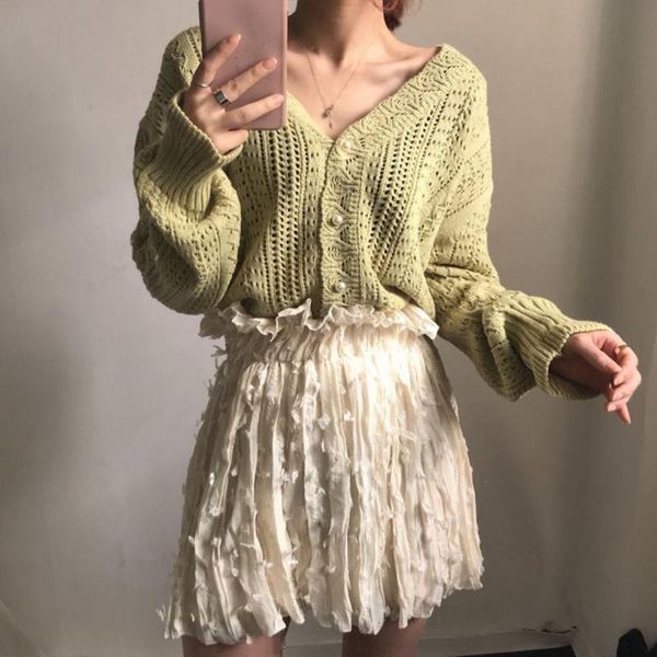 women's knits & tees pure color women accessory single-breasted v neck hollow knitted coat for daily wear, White
women's knits & tees pure color women accessory single-breasted v neck hollow knitted coat for daily wear, White