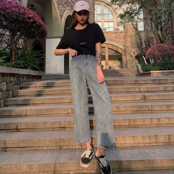 high waist jeans women summer fall popular bf style harajuku hole teens streetwear basic wide-leg womens ankle-length trouser, Blue
high waist jeans women summer fall popular bf style harajuku hole teens streetwear basic wide-leg womens ankle-length trouser, Blue
