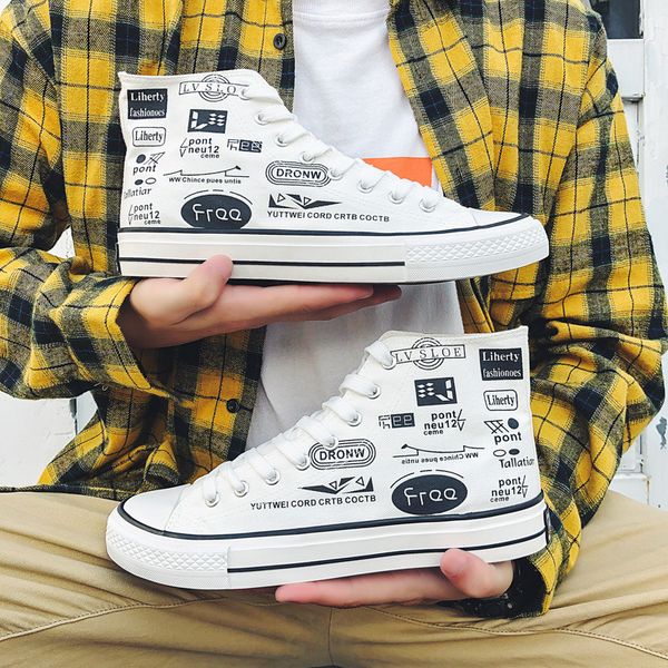 men casual shoes flat fashion graffiti lace up autumn spring canvas high sneakers male non-slip breathable comfortable, Black
men casual shoes flat fashion graffiti lace up autumn spring canvas high sneakers male non-slip breathable comfortable, Black