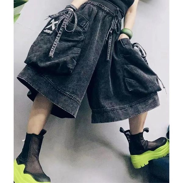 women's jeans summer korean style women loose casual cotton denim knee length big pocket patchwork elastic waist wide leg pants w720, Blue
women's jeans summer korean style women loose casual cotton denim knee length big pocket patchwork elastic waist wide leg pants w720, Blue
