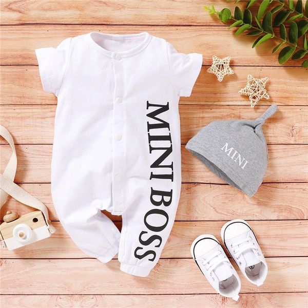 spring and summer baby boy mini boss baby rompers with hat short sleeve baby's clothing, Blue