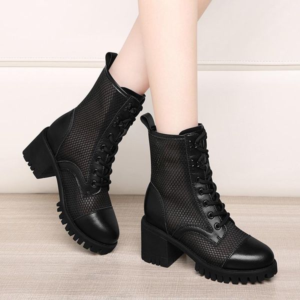 dress shoes leather mesh boots women's summer thick heel heightening bottom high cool middle sandals, Black
dress shoes leather mesh boots women's summer thick heel heightening bottom high cool middle sandals, Black
