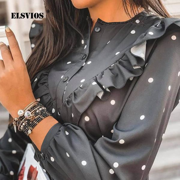 lady autumn long sleeve polka dot ruffle blouse shirt elegant casual o neck buttons pullover women 2021 spring streetwear, White
lady autumn long sleeve polka dot ruffle blouse shirt elegant casual o neck buttons pullover women 2021 spring streetwear, White