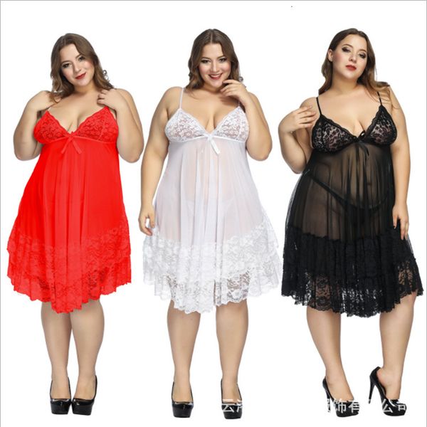 underwear women's mh large size perspective sling nightdrs lace pajamas, Red;black
