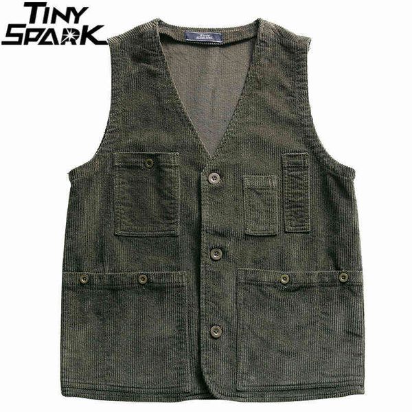 hip hop streetwear sleeveless jacket 2021 men harajuku corduroy bomber waistcoat tactical vest military utility multi pockets y1108, Black;white
hip hop streetwear sleeveless jacket 2021 men harajuku corduroy bomber waistcoat tactical vest military utility multi pockets y1108, Black;white