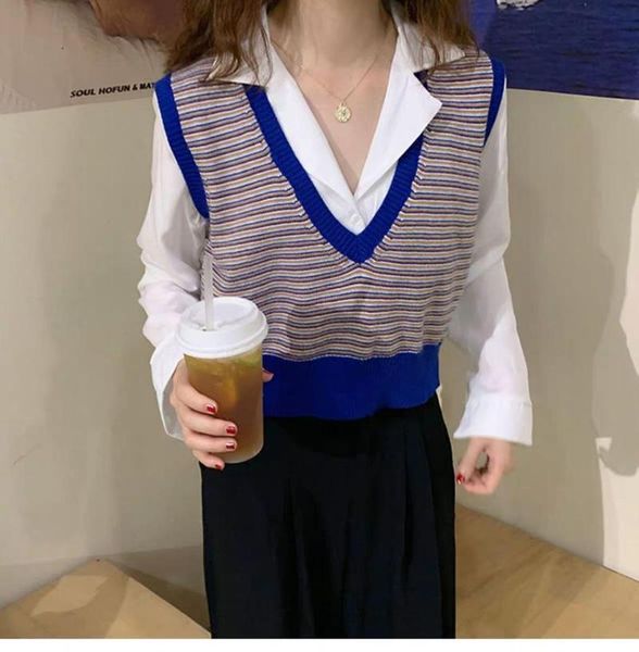 women's vests knit sweater vest women 2021 autumn korean style vintage stripe color block v neck sleeveless pullover short waistcoat t5, Black;white
women's vests knit sweater vest women 2021 autumn korean style vintage stripe color block v neck sleeveless pullover short waistcoat t5, Black;white