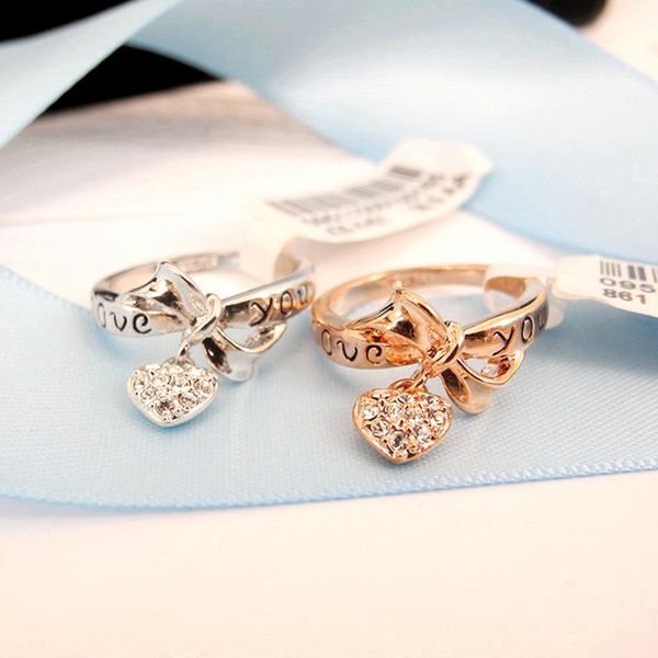 cluster rings chamss love heart bow diamond ring romantic fashion valentine's day women's gift, Golden;silver
cluster rings chamss love heart bow diamond ring romantic fashion valentine's day women's gift, Golden;silver