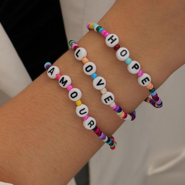link, chain creative small fresh color rice bead bracelet english letter set women's holiday party elegant jewelry gift, Black
link, chain creative small fresh color rice bead bracelet english letter set women's holiday party elegant jewelry gift, Black
