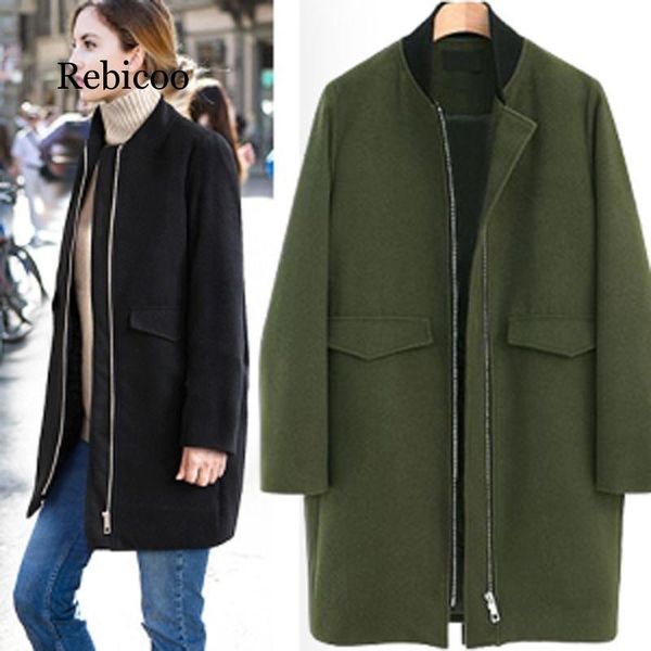 women's wool & blends army green coat casual jacket 2021 pocket zipper winter stand collar, Black
women's wool & blends army green coat casual jacket 2021 pocket zipper winter stand collar, Black