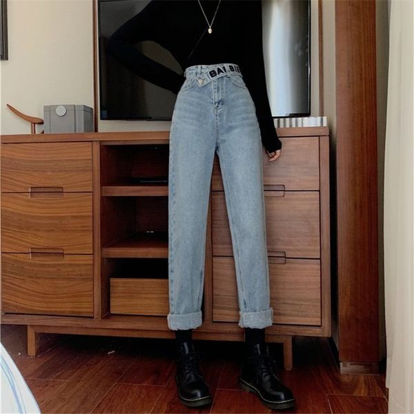Women's Jeans Letter Belt Boyfriend Korean High Waist Women Streetwear Casual Loose Vintage Female Plus Size Wide Leg Denim Pants 200930 ECCC, Blue
Women's Jeans Letter Belt Boyfriend Korean High Waist Women Streetwear Casual Loose Vintage Female Plus Size Wide Leg Denim Pants 200930 ECCC, Blue
