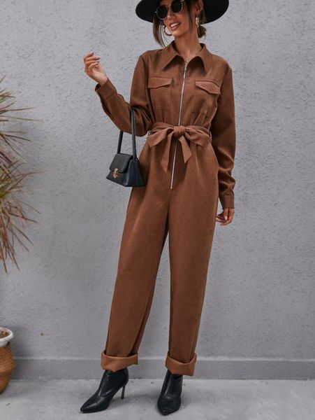 zip front flap pocket belted jumpsuit p3kh#, White