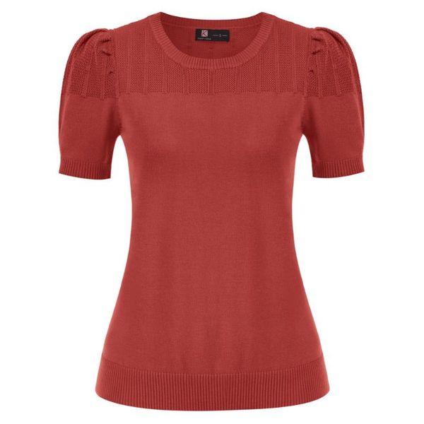 women's t-shirt kk women hollowed-out puffed short sleeve crew neck kitted knitwear ribbed neckline openings hemline, White
women's t-shirt kk women hollowed-out puffed short sleeve crew neck kitted knitwear ribbed neckline openings hemline, White