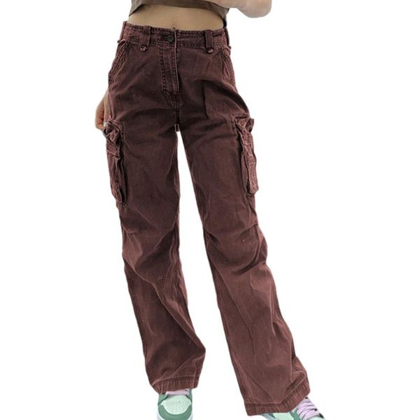 women's jeans imcute hip hop cargo pocket retro brown high waist buttoned pants 90s street casual slim wide leg, Blue
women's jeans imcute hip hop cargo pocket retro brown high waist buttoned pants 90s street casual slim wide leg, Blue