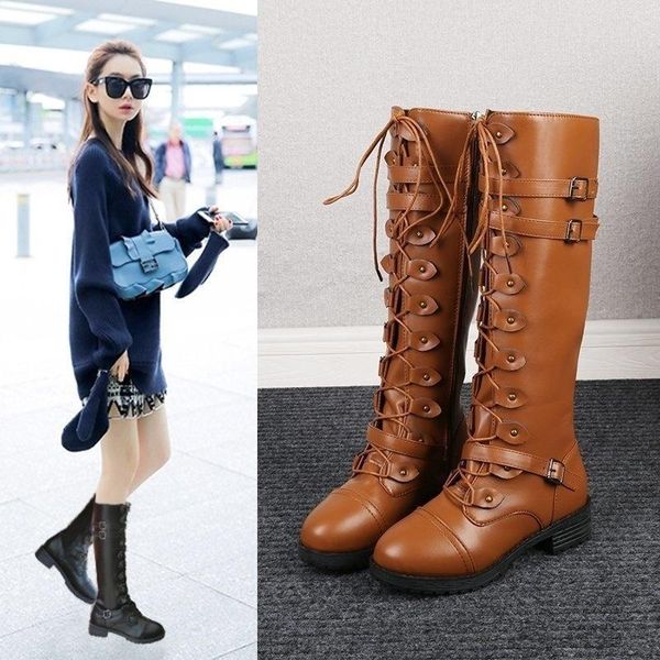 dress shoes large women's autumn and winter fashion boots round head rivet belt buckle square knight, Black
dress shoes large women's autumn and winter fashion boots round head rivet belt buckle square knight, Black