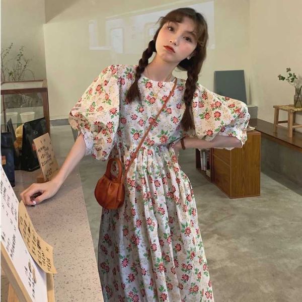 korean summer sweet girl chic french big bubble sleeve floral drs long skirt female, Black;gray
korean summer sweet girl chic french big bubble sleeve floral drs long skirt female, Black;gray