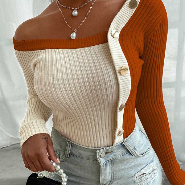 women fashion long sleeve pullovers female brief cozy casual button design knit sweater 210716, White;black
women fashion long sleeve pullovers female brief cozy casual button design knit sweater 210716, White;black