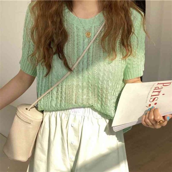 round neck short-sleeved sweater women's summer korean version loose and thin all-match casual short 210529, White
round neck short-sleeved sweater women's summer korean version loose and thin all-match casual short 210529, White
